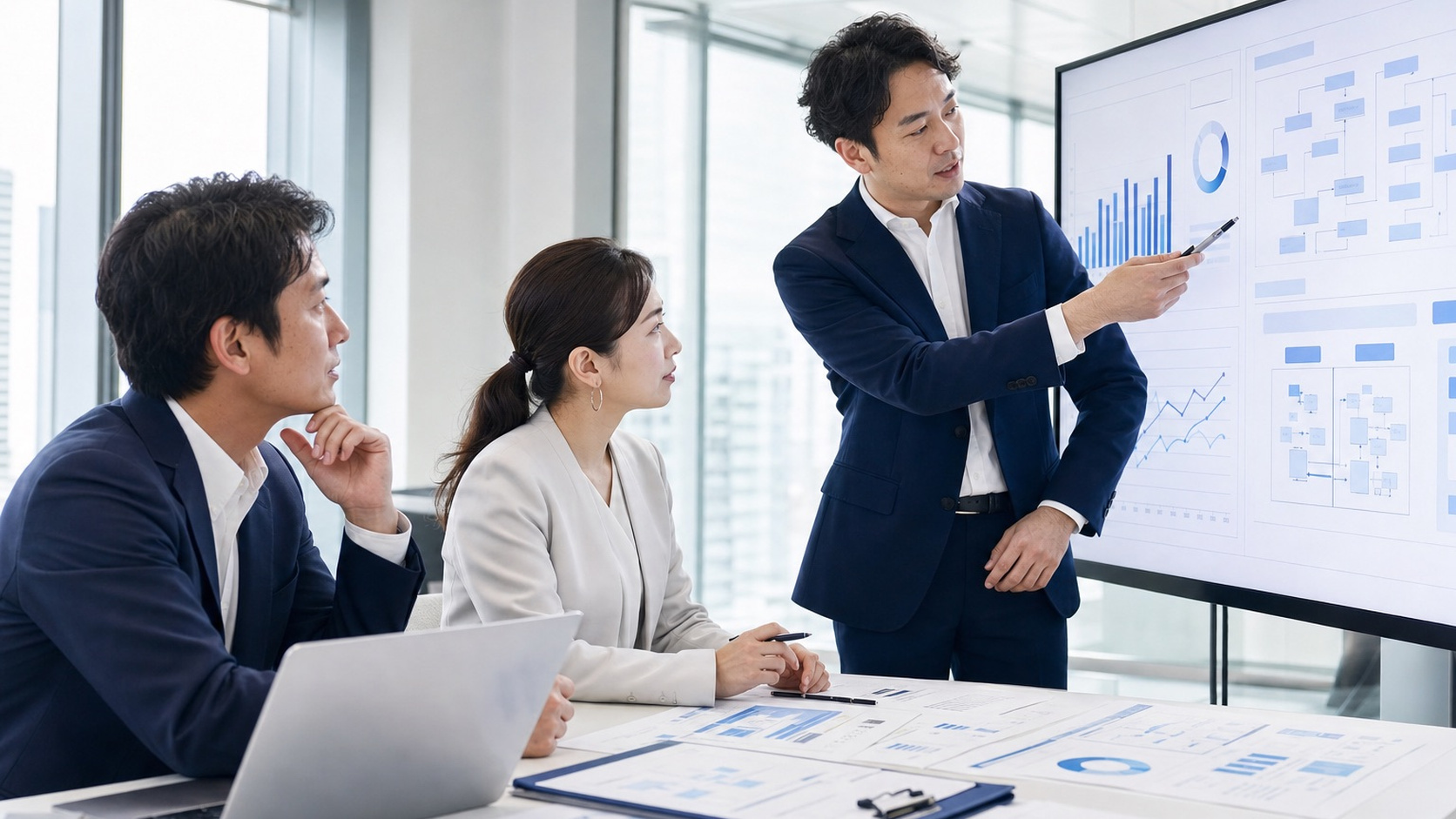 チームでデータと業務導線を分析する様子